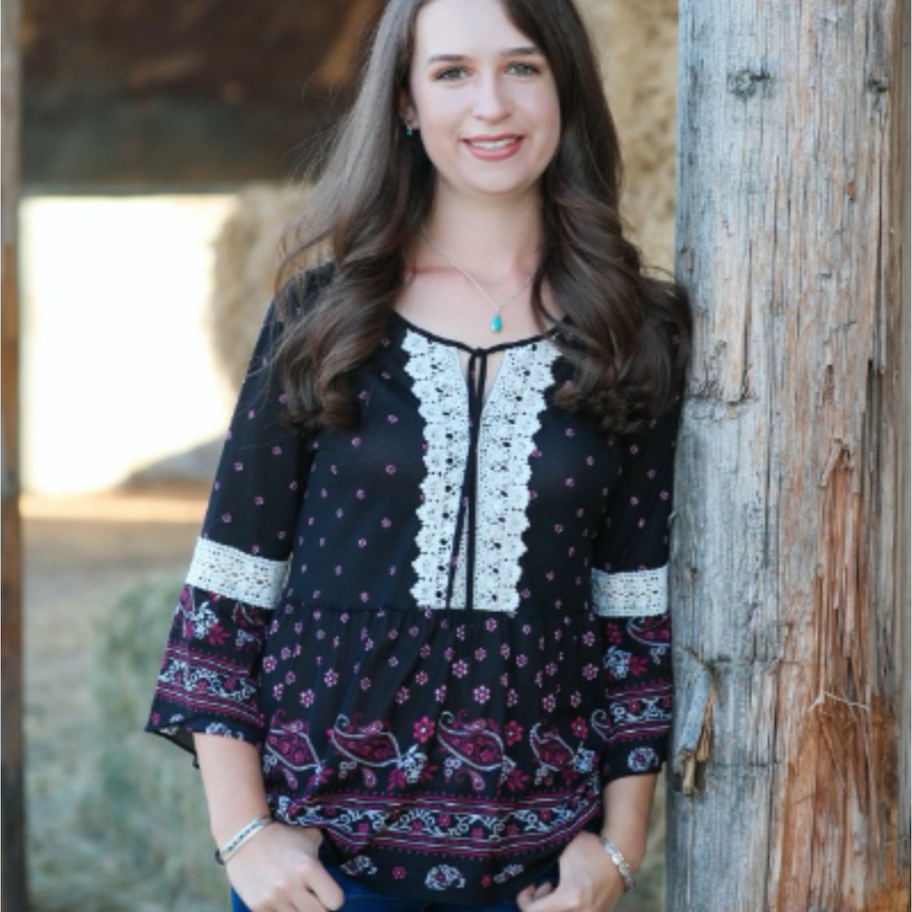 Style & Co. Black and Purple Graphic Relaxed Blouse